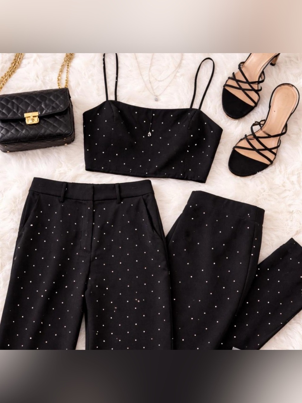 Black Rhinestone Two Piece Set – M